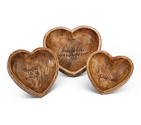 Set of 3 Mango Medium Wooden Heart Bowls by Ger son Co.