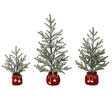 Set of 3 Pine Trees w/Fabric Base & Bells by Ge rson Co.