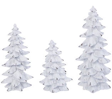 Set of 3 white glitter winter trees by Gerson C o