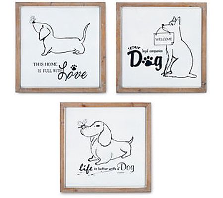 Set of 3 Wood Framed Metal Dog Decor by Gerson Co.