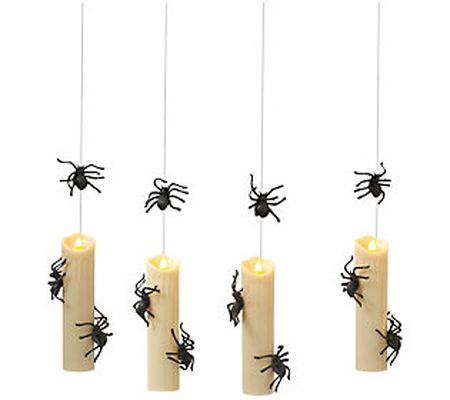 Set of 4 Candles w/ Black Spiders Hanging Mid-A ir by Gerson Co