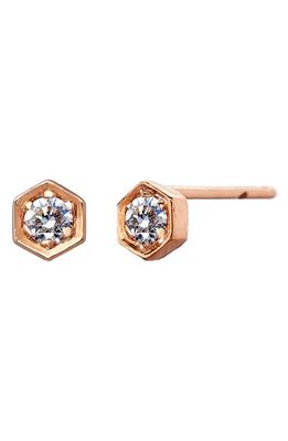 Sethi Couture Petite Diamond Hexagon Stud Earrings in Rose Gold/diamond