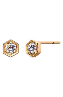 Sethi Couture Petite Diamond Hexagon Stud Earrings in Yellow Gold