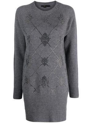 Seventy crystal-embellished argyle knitted dress - Grey