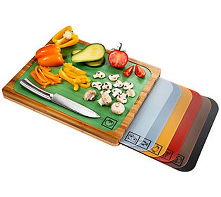 Seville Classics Bamboo Cutting Board with Colo r-Coded Mats