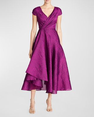 Sevyn High-Low Pleated Jacquard Midi Dress