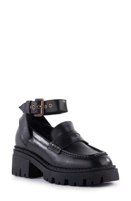 Seychelles Not The One Ankle Strap Lug Penny Loafer in Black