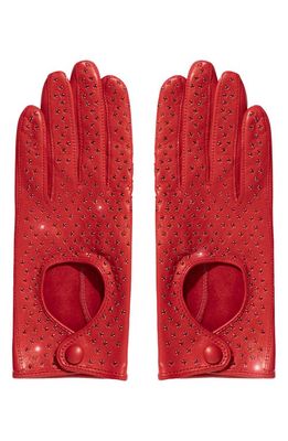 Seymoure Leather & Crystal Driving Gloves in Red With Crystals