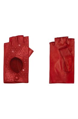 Seymoure Leather & Crystal Fingerless Driving Gloves in Red