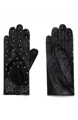 Seymoure Studded Imitation Pearl Driver Gloves in Black With Studs