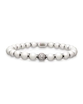 Sfera 18k White Gold Diamond 6.5mm White Bead Bracelet