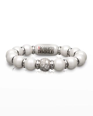 Sfera Ceramic and 18K White Gold Diamond 1-Bead Stretch Bracelet, White