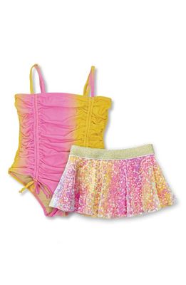 Shade Critters Kids' Daisy Ombré Ruched One-Piece Swimsuit & Cover-Up Skirt Set in Multi