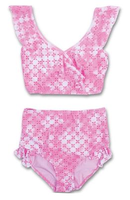 Shade Critters Kids' Eyelet High Waist Two-Piece Swimsuit in Pink