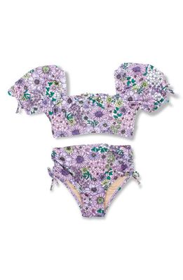 Shade Critters Kids' Floral High Waist Two-Piece Swimsuit in Purple