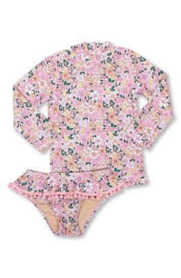 Shade Critters Kids' Floral Long Sleeve Rashguard Swimsuit Set in Pink