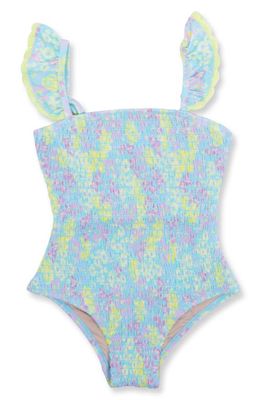 Shade Critters Kids' Floral Watercolor Smocked One-Piece Swimsuit in Multi