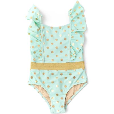 Shade Critters Kids' Foil Dot Ruffle One-Piece Swimsuit in Mint 