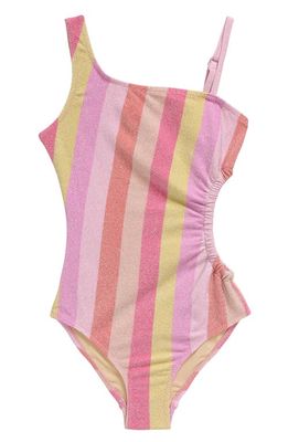 Shade Critters Kids' Metallic Stripe One-Shoulder One-Piece Swimsuit in Pink/Purple Multi