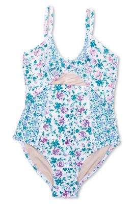 Shade Critters Kids' Patch Floral One-Piece Swimsuit in Aqua Multi