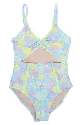 Shade Critters Kids' Watercolor Floral One-Piece Swimsuit in Teal Multi
