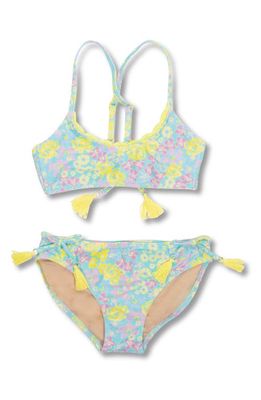 Shade Critters Kids' Watercolor Floral Tassel Two-Piece Swimsuit in Blue Multi