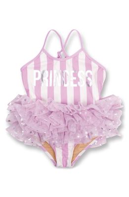 Shade Critters Princess Stripe Skirted One-Piece Swimsuit in Purple