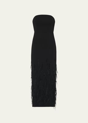 Shai Strapless Feather-Embellished Midi Dress