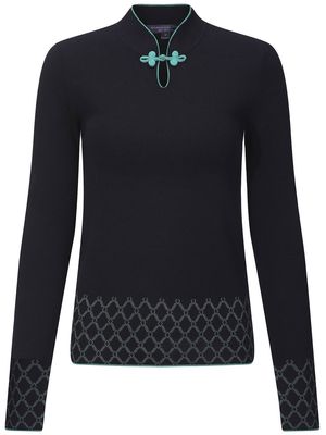 Shanghai Tang argyle-detail knitted qipao top - Black