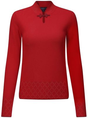 Shanghai Tang argyle-detail knitted qipao top - Red
