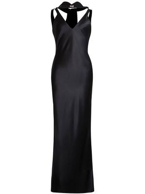 Shanghai Tang collar-detail silk long dress - Black