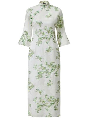 Shanghai Tang floral-jacquard band-collar gown - White