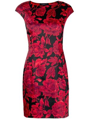 Shanghai Tang floral-print asymmetric-neckline dress - Black