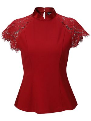 Shanghai Tang lace-detail satin blouse - Red