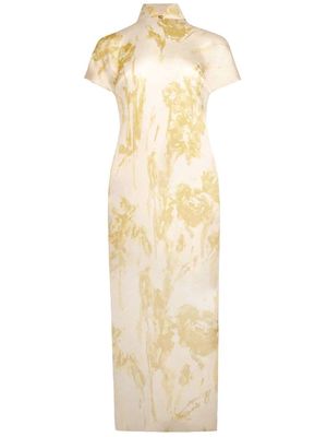 Shanghai Tang silk graphic-print maxi qipao dress - Yellow