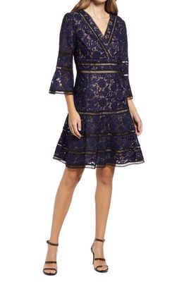 Shani Embroidered Lace Fit & Flare Cocktail Dress in Black/Blue