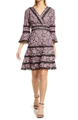 Shani Embroidered Lace Fit & Flare Cocktail Dress in Black/Dusty Pink
