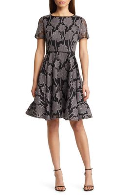 Shani Floral Fit & Flare Cocktail Dress in Black/Grey