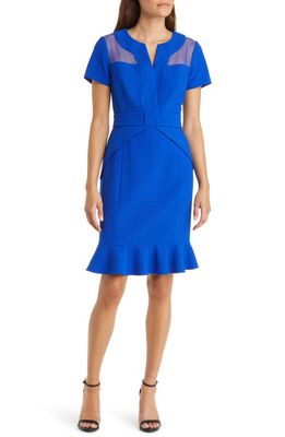 Shani Flounce Hem Crepe Dress in Blue