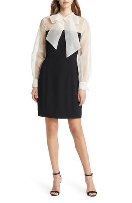 Shani Long Sleeve Organza & Crepe Sheath Dress in Black/White 