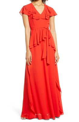 Shani Ruffle A-Line Gown in Red