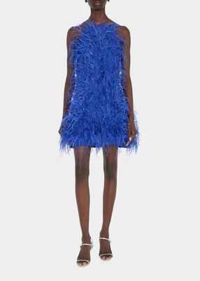 Shannon Sleeveless Ostrich-Feather Mini Dress