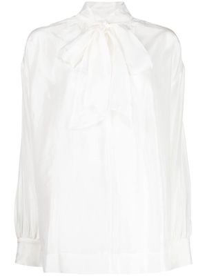 Shanshan Ruan neck-tie blouse - White