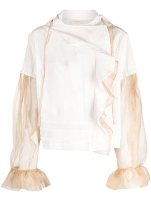 Shanshan Ruan tulle-inserts ruffled jacket - White