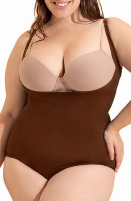 Shapermint Essentials Open Bust Shaper Bodysuit in Chocolate