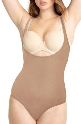 Shapermint Essentials Open Bust Shaper Bodysuit in Latte