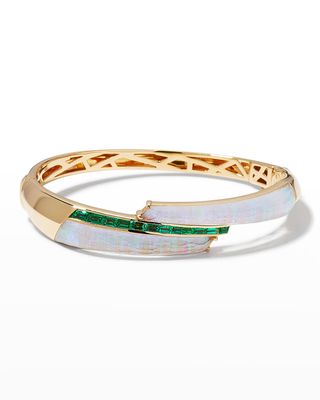 Shard Bangle with Opalescent Clear Quartz and Emeralds