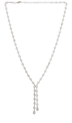 SHASHI Bezel Lariat Necklace in Metallic Silver.