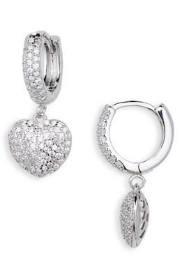 Shashi Cubic Zirconia Heart Pavé Huggie Hoop Earrings in Silver