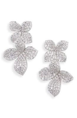 Shashi Cubic Zirconia Pavé Flower Drop Earrings in Silver